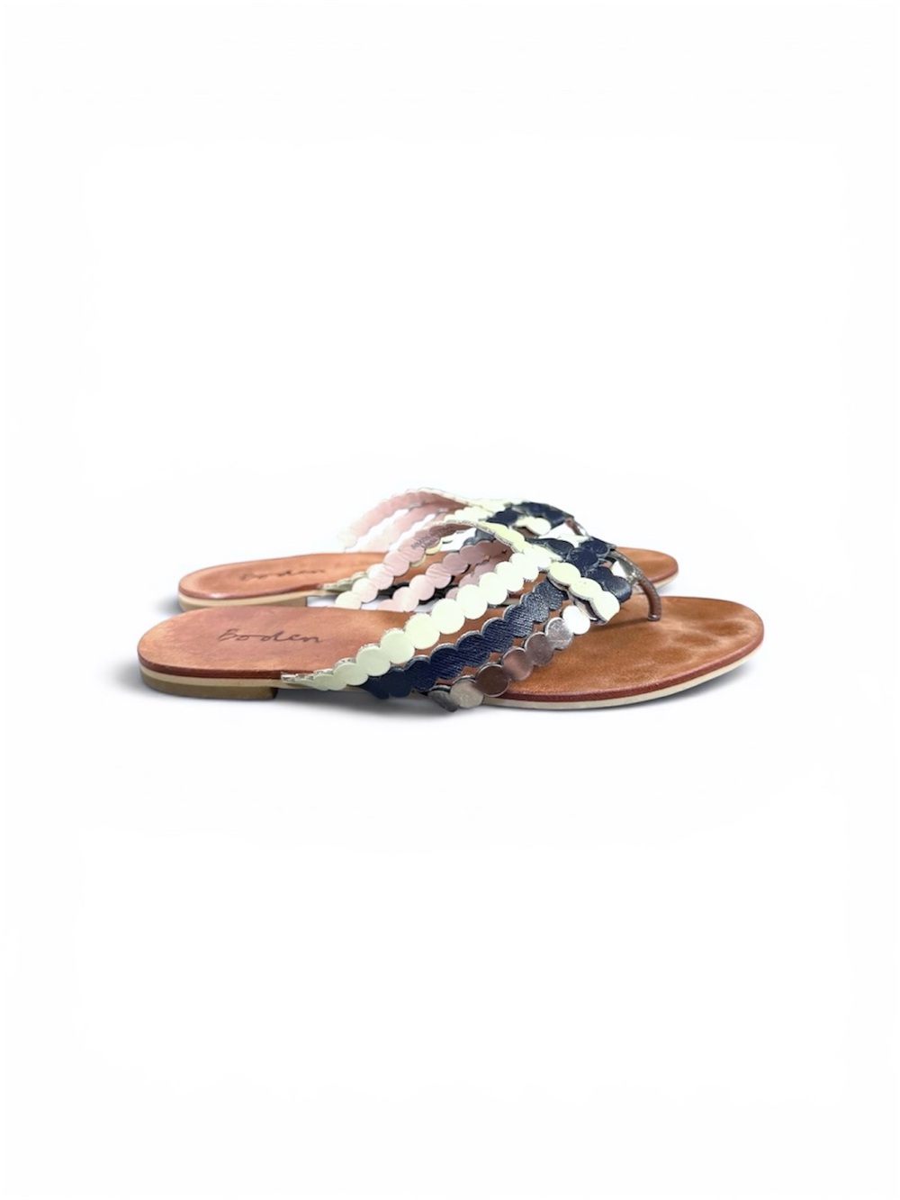 Boden Scallop Multi-Strip Slide Sandals in Navy, Silver & Cream - Picture 3 of 5